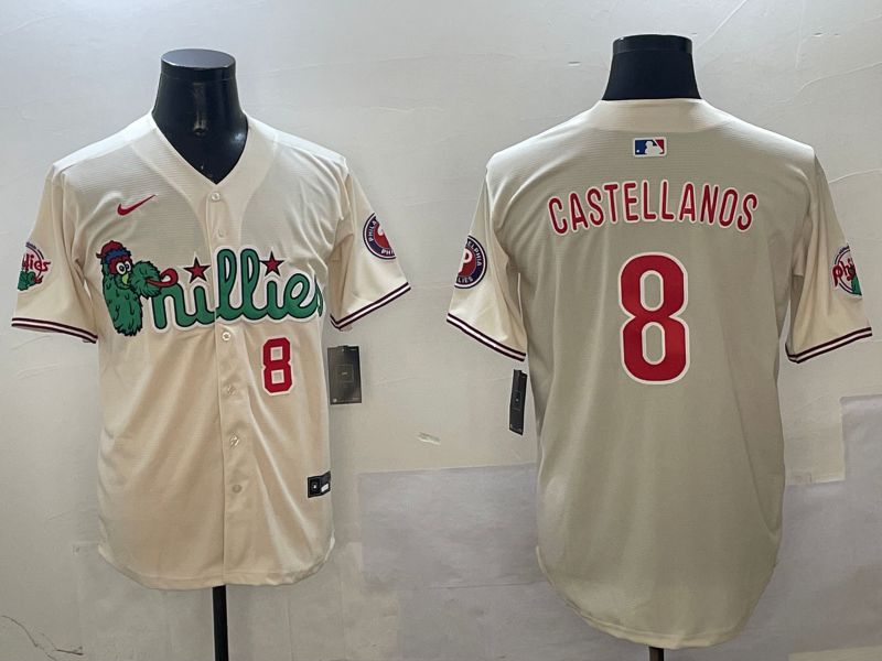 Men Philadelphia Phillies #8 Castellanos Cream Three generations Joint Name Game 2025 Nike MLB Jersey style 4->philadelphia phillies->MLB Jersey